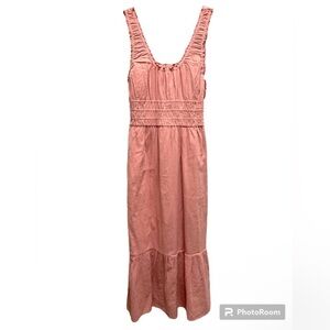 (B1) BP Peach Pink Smocked Midi Sundress | Pink Boho Tiered Sleeveless Dress L